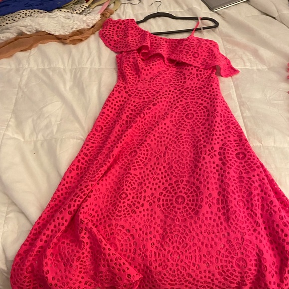 Lilly Pulitzer Dresses & Skirts - Lilly Pullitzer midi one shoulder hot pink dress